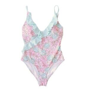 Caden Lane Ocean Pearl Ruffle Swimsuit Sz XL Pink Blue
